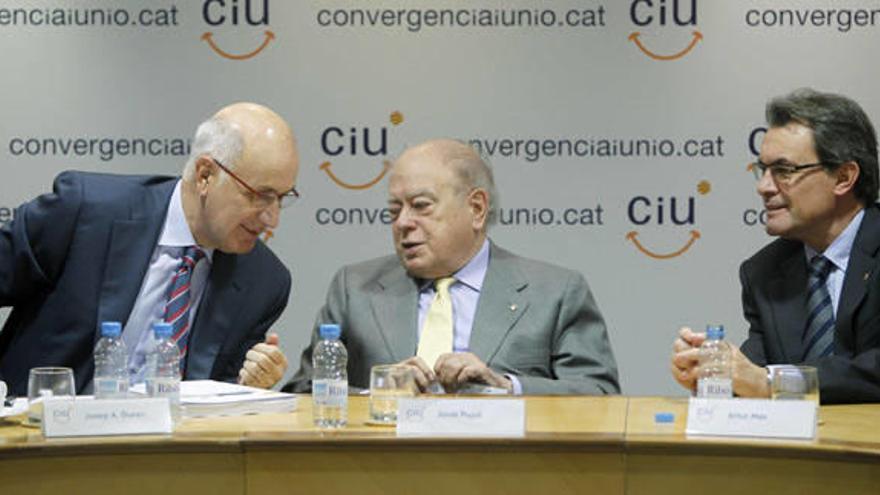 Josep Antoni Duran, Jordi Pujol y Artur Mas, en la rueda de prensa que ofrecieron ayer los principales dirigentes de CiU.