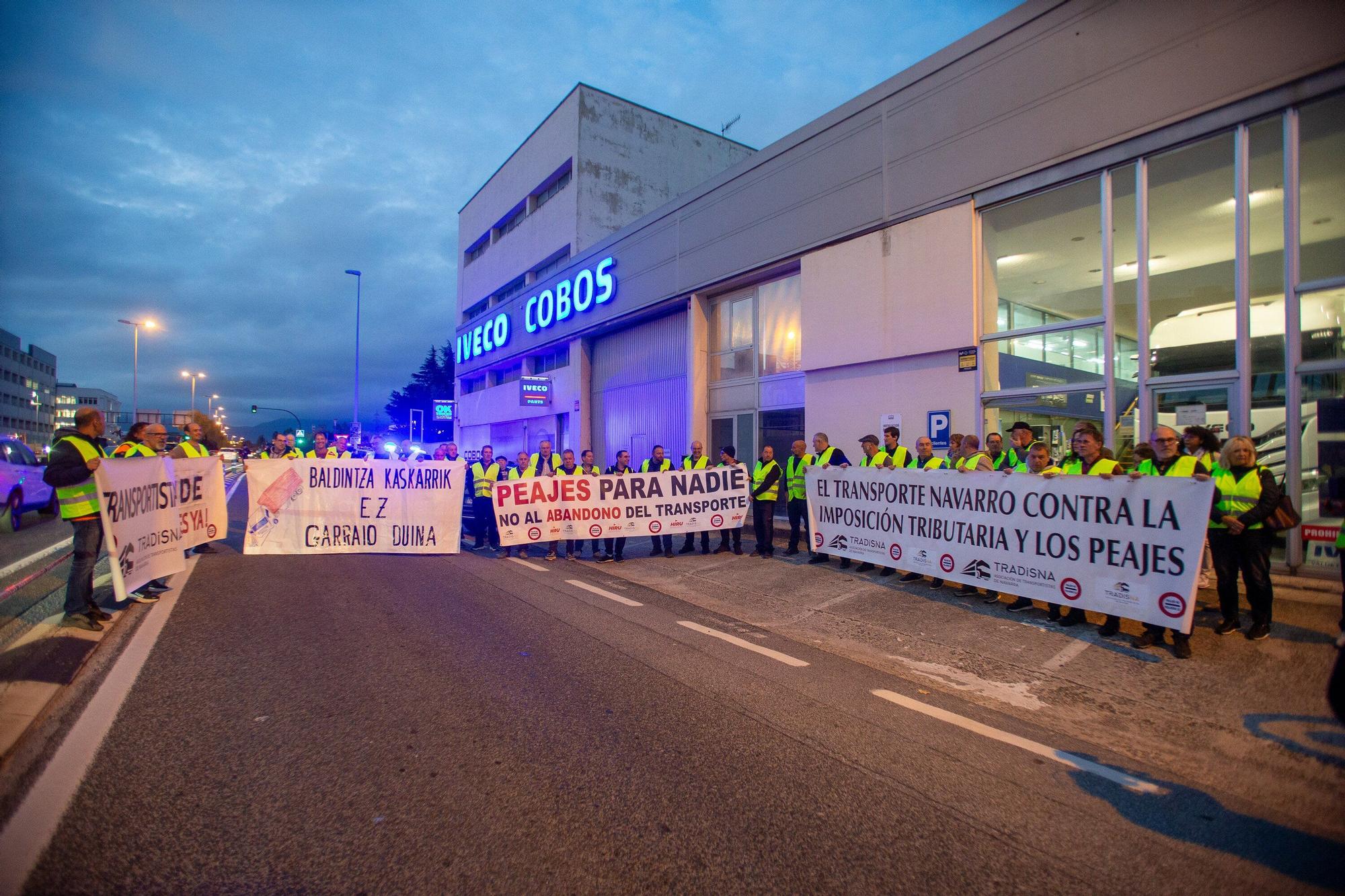 Protesta de los transportistas navarros en Cordovilla
