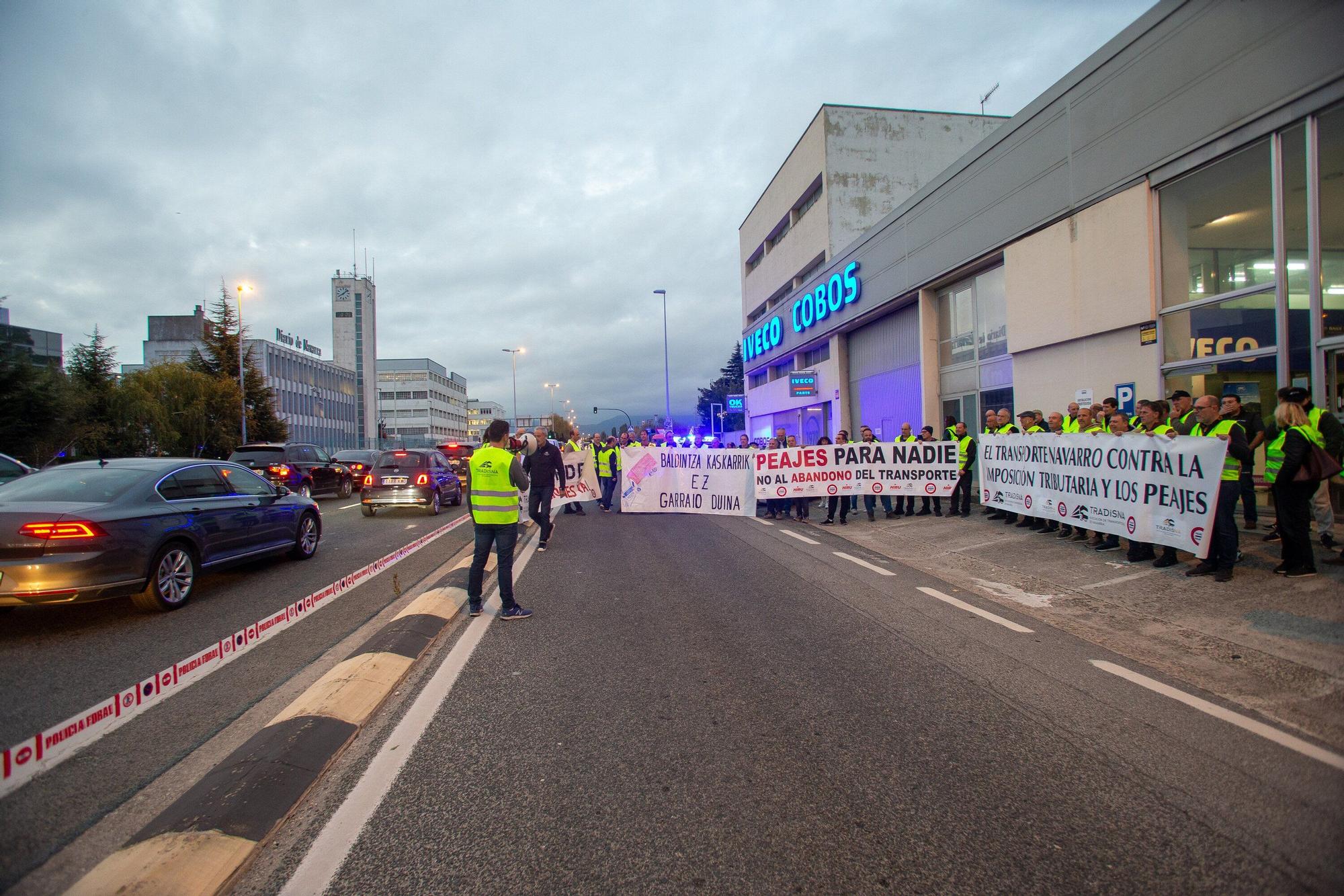 Protesta de los transportistas navarros en Cordovilla