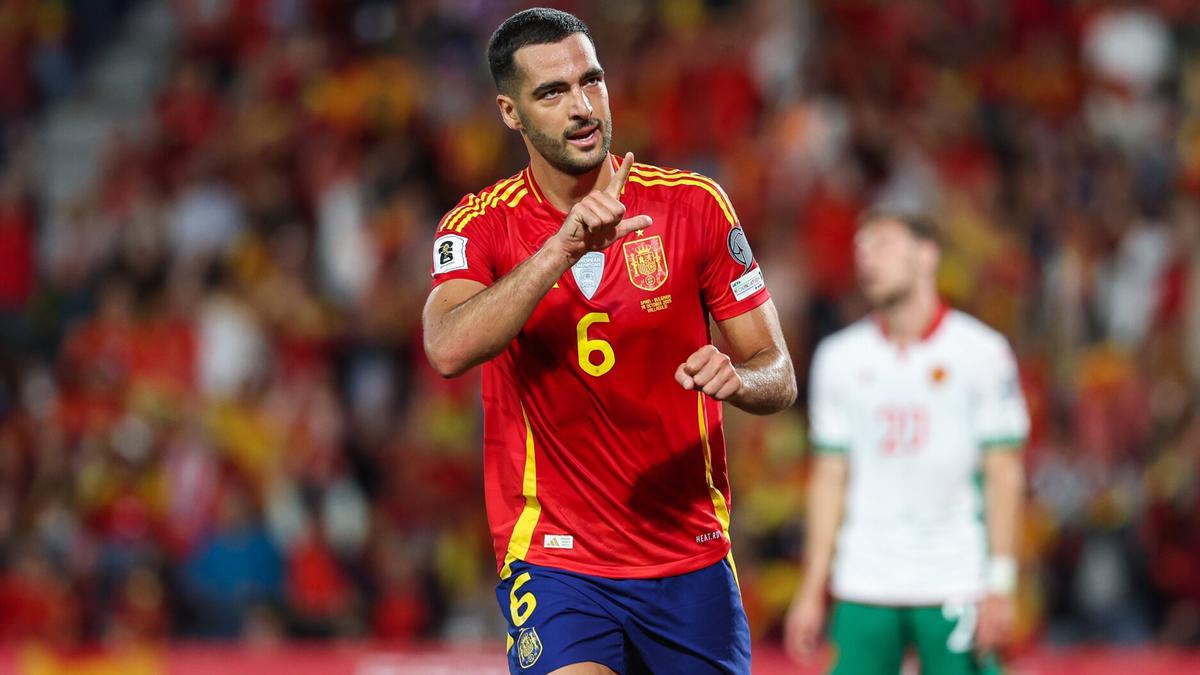 Mikel Merino, ante Bulgaria el martes, partido en el que anotó un doblete.
