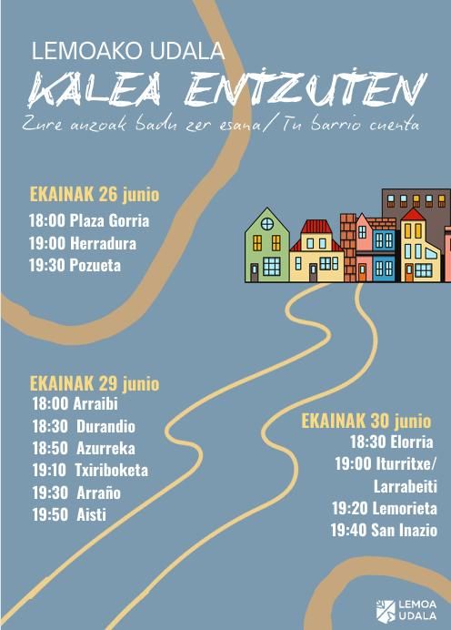 Cartel con los días y puntos de encuentro de 'Kalea entzuten'