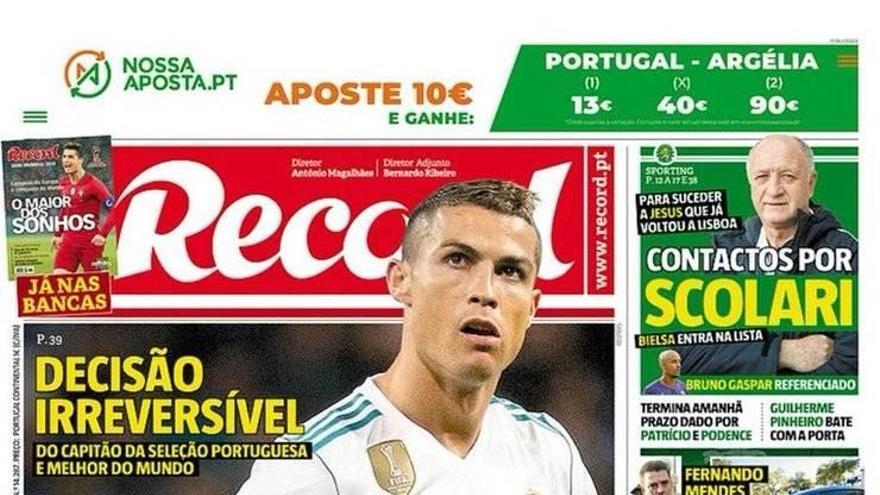 Cristiano Ronaldo dejará el Madrid en verano, asegura el diario Record