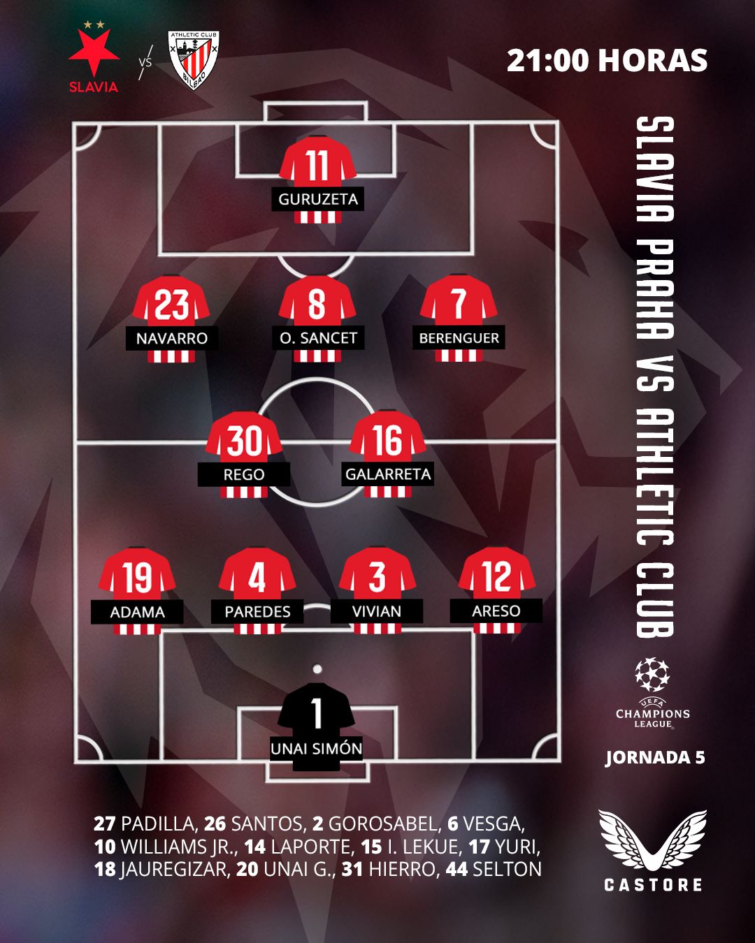 Once titular del Athletic en Praga.
