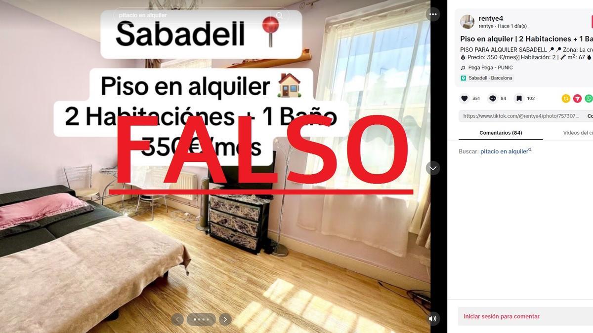 Un anuncio falso de la cuenta &#039;fake&#039; Rentye4