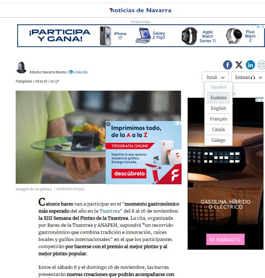 El nuevo servicio de traducción automática se encuentra debajo de los botones sociales que aparecen en cada noticia.