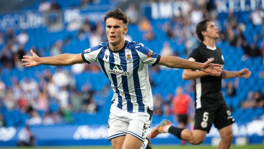 Gorka Carrera, celebrando un gol