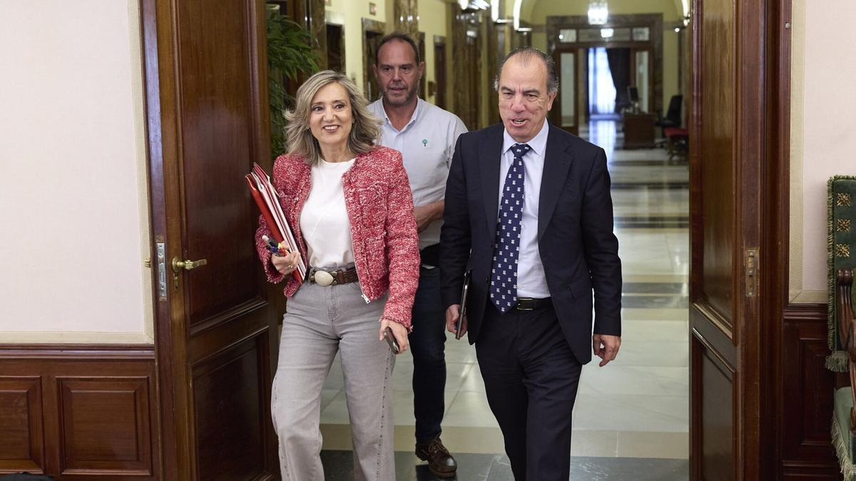 Cristina Ibarrola y Carlos Garcia Adaneros entran juntos al salón, acompañados por Raúl Armendáriz.