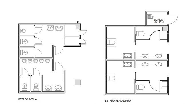Estado actual de los aseos y cómo quedará tras la reforma
