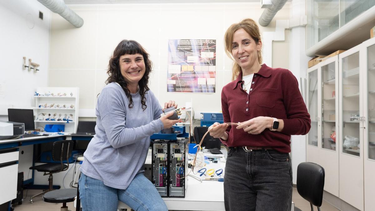 Idoia Ruiz de Larramendi eta Eider Goikolea UPV/EHUko laborategian.
