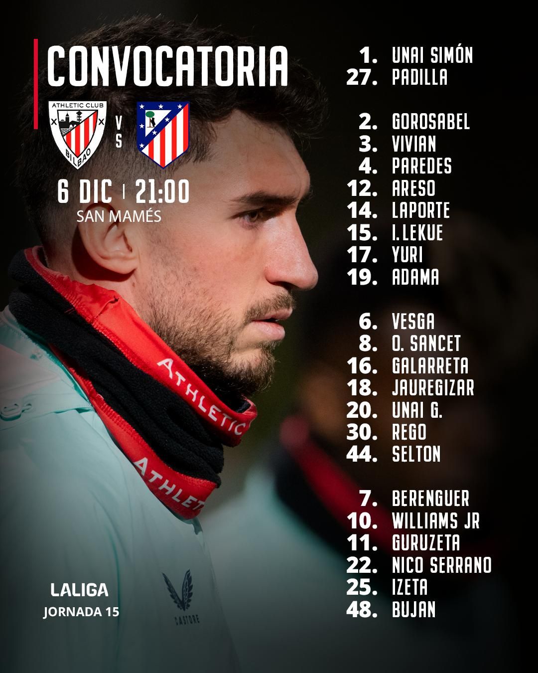 Convocatoria ante el Atlético de Madrid