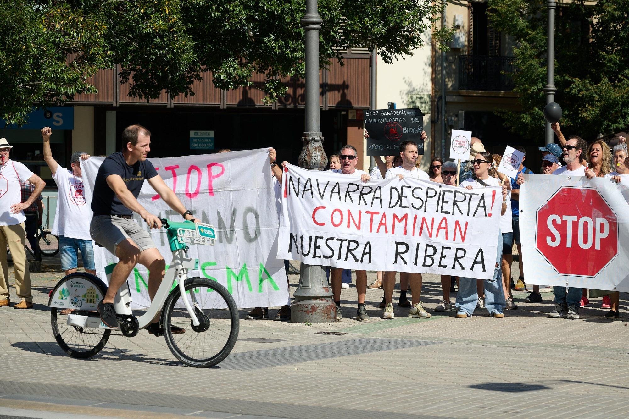 Concentración frente al Parlamento contra la central de biometano de Sesma