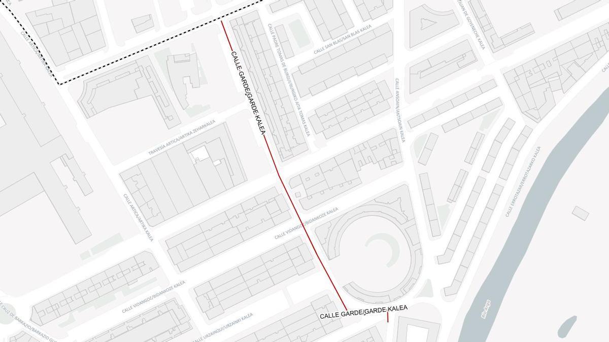 Mapa de actuación en la calle Garde.