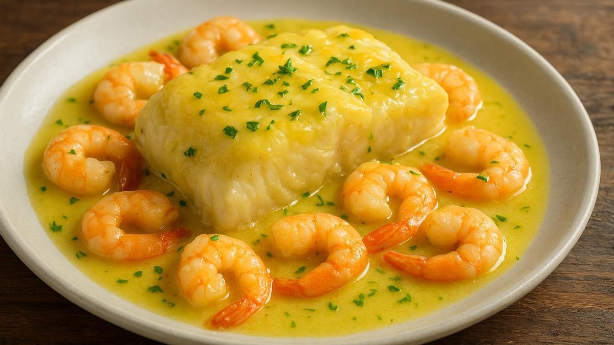 Bacalao al Pil Pil con Langostinos