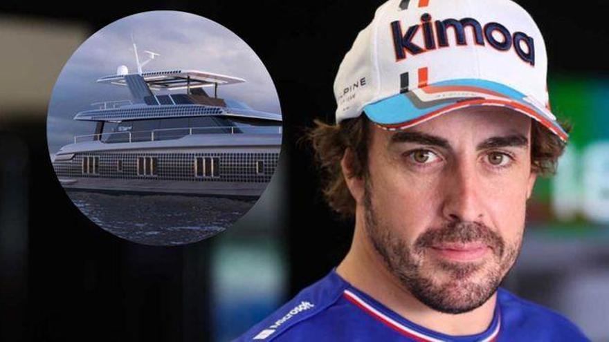 El piloto asturiano Fernando Alonso junto a su nuevo yate.