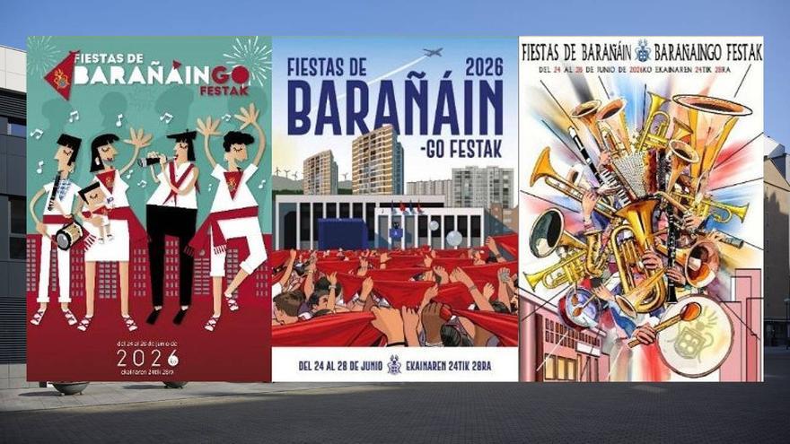 Tres carteles aspiran a anunciar las fiestas de Barañáin 2026 y ya se pueden votar