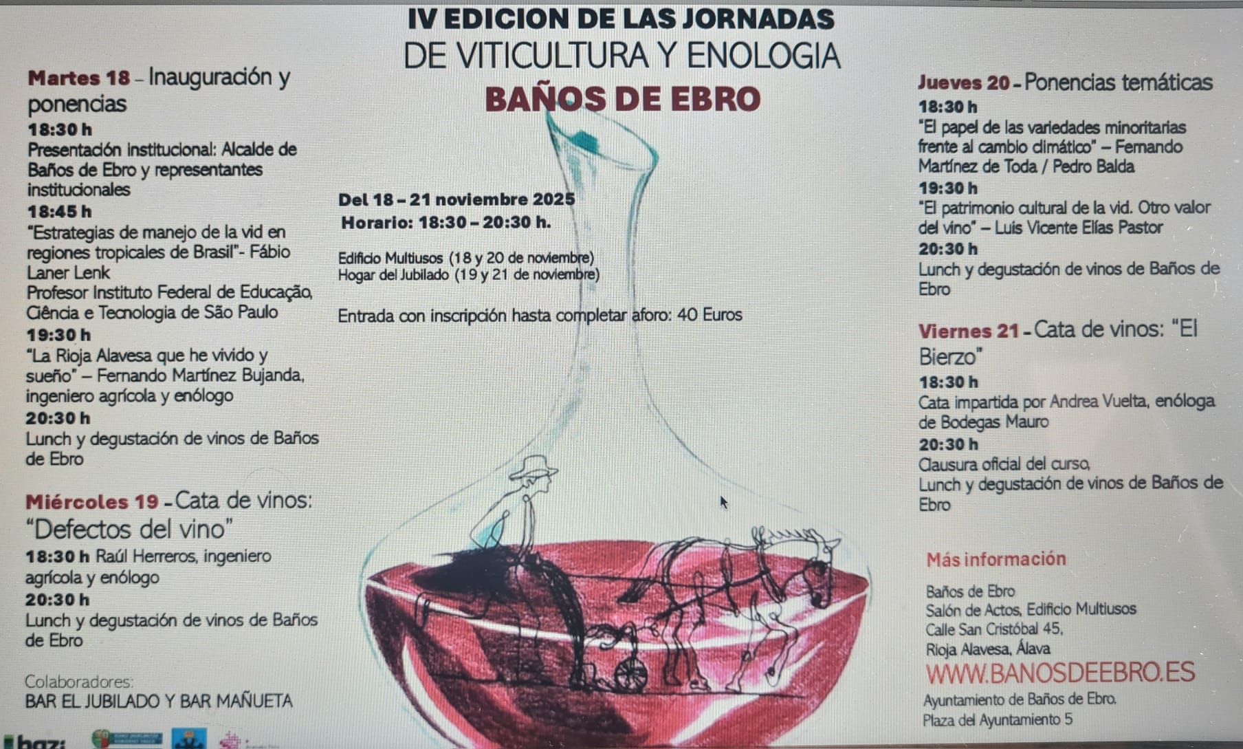Programa de las jornadas sobre viticultura y enología en Baños de Ebro