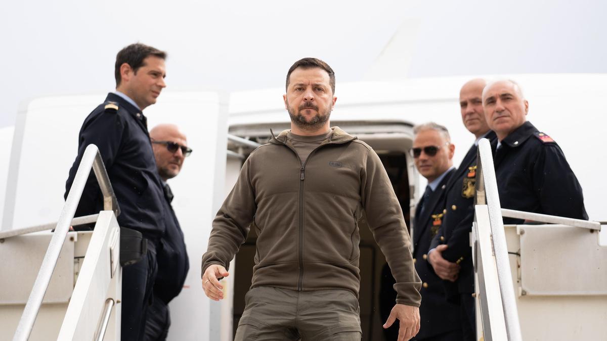 Zelensky a su llegada a Italia.