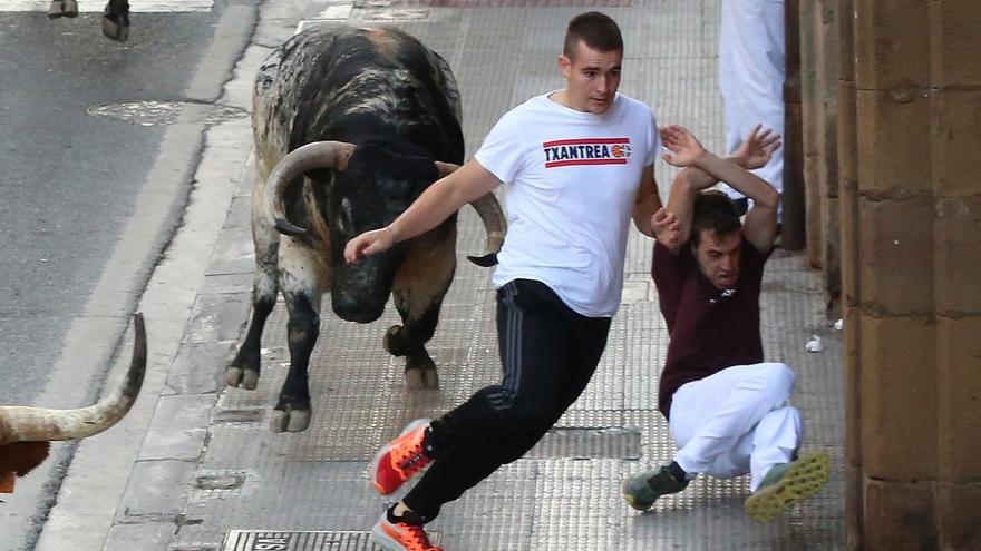 Fotos del segundo encierro de fiestas de Tafalla 2026: dos atenciones por caídas
