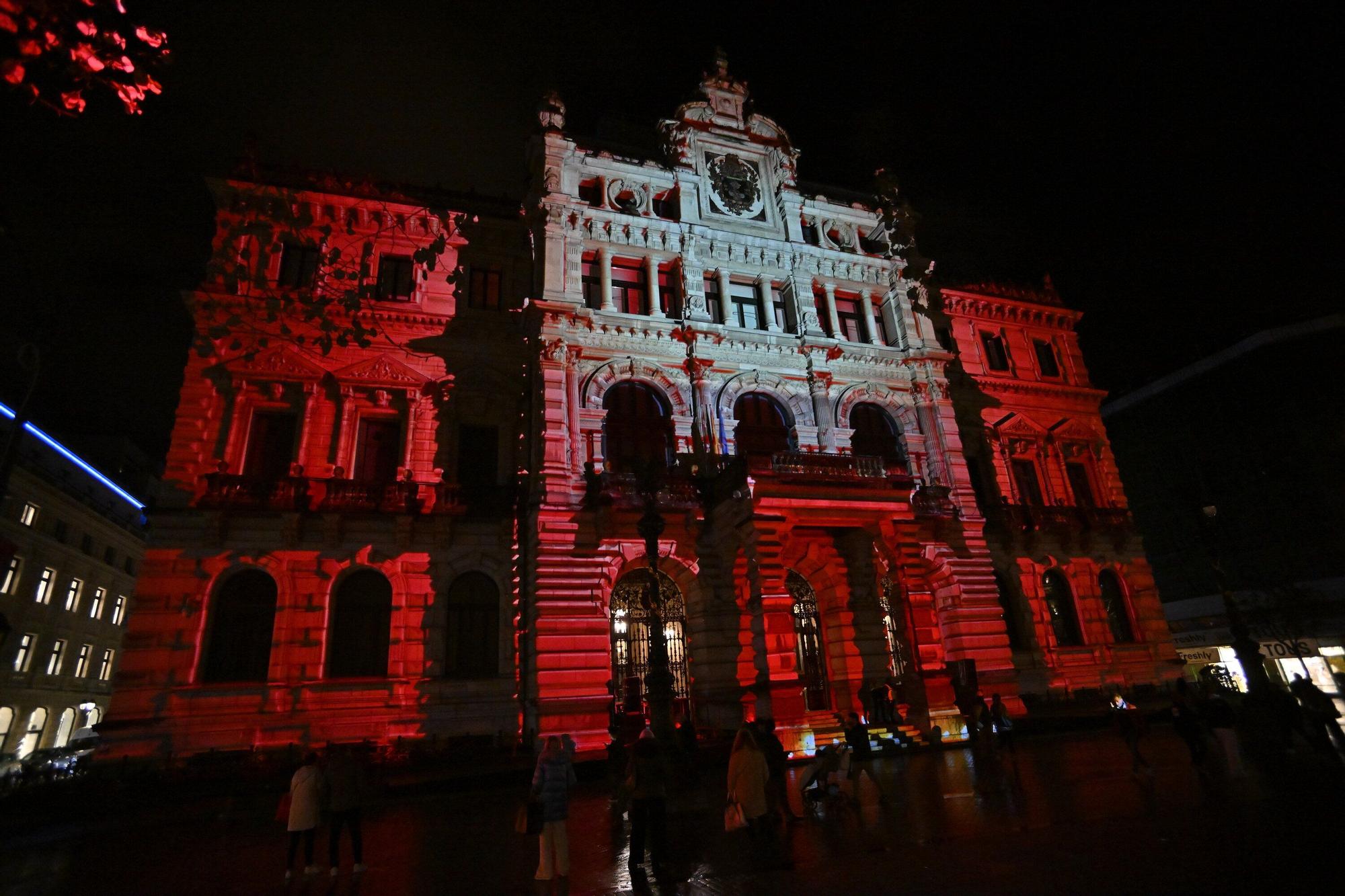 Así se ha iluminado la fachada del Palacio Foral de Bizkaia