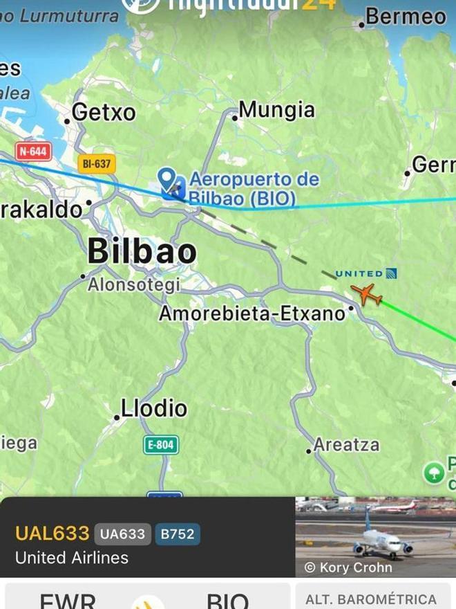 El plano de aproximación del vuelo Nueva York-Bilbao