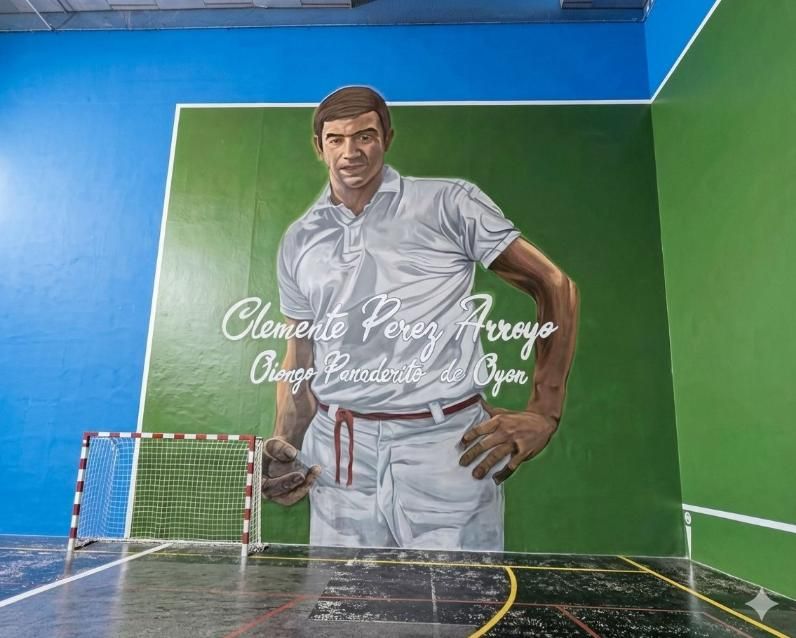 El mural homenaje al pelotari Panaderito de Oion en el frontón que lleva su nombre