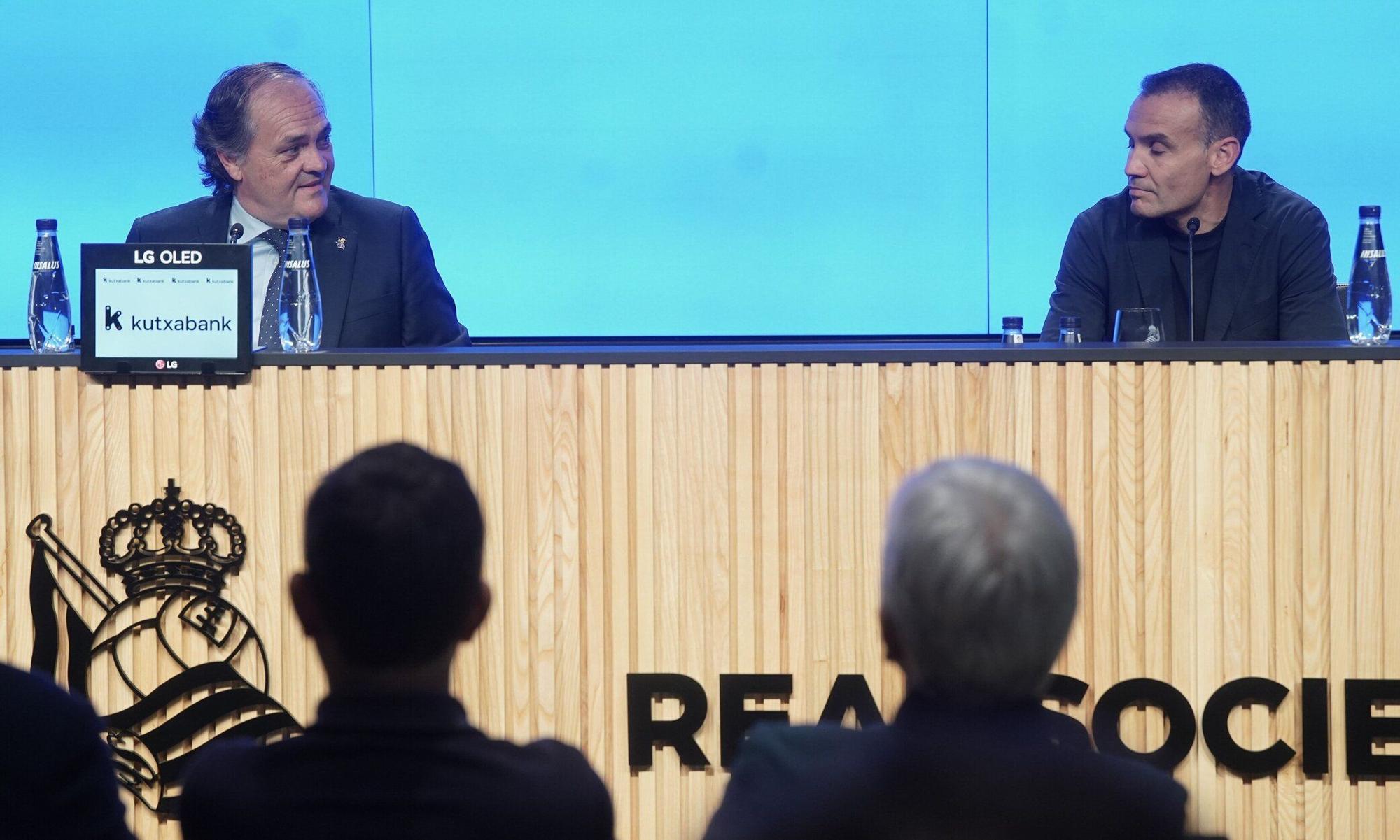 Aperribay y Sergio Francisco, durante la presentación del técnico irundarra, este pasado mayo.